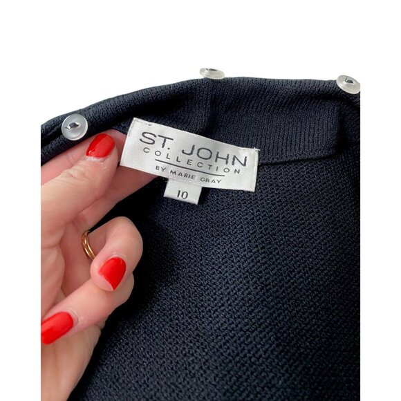 St. John Santana Knit Evening Blazer Cardigan - Removable Collar - Black Size 10 - Picture 9 of 9